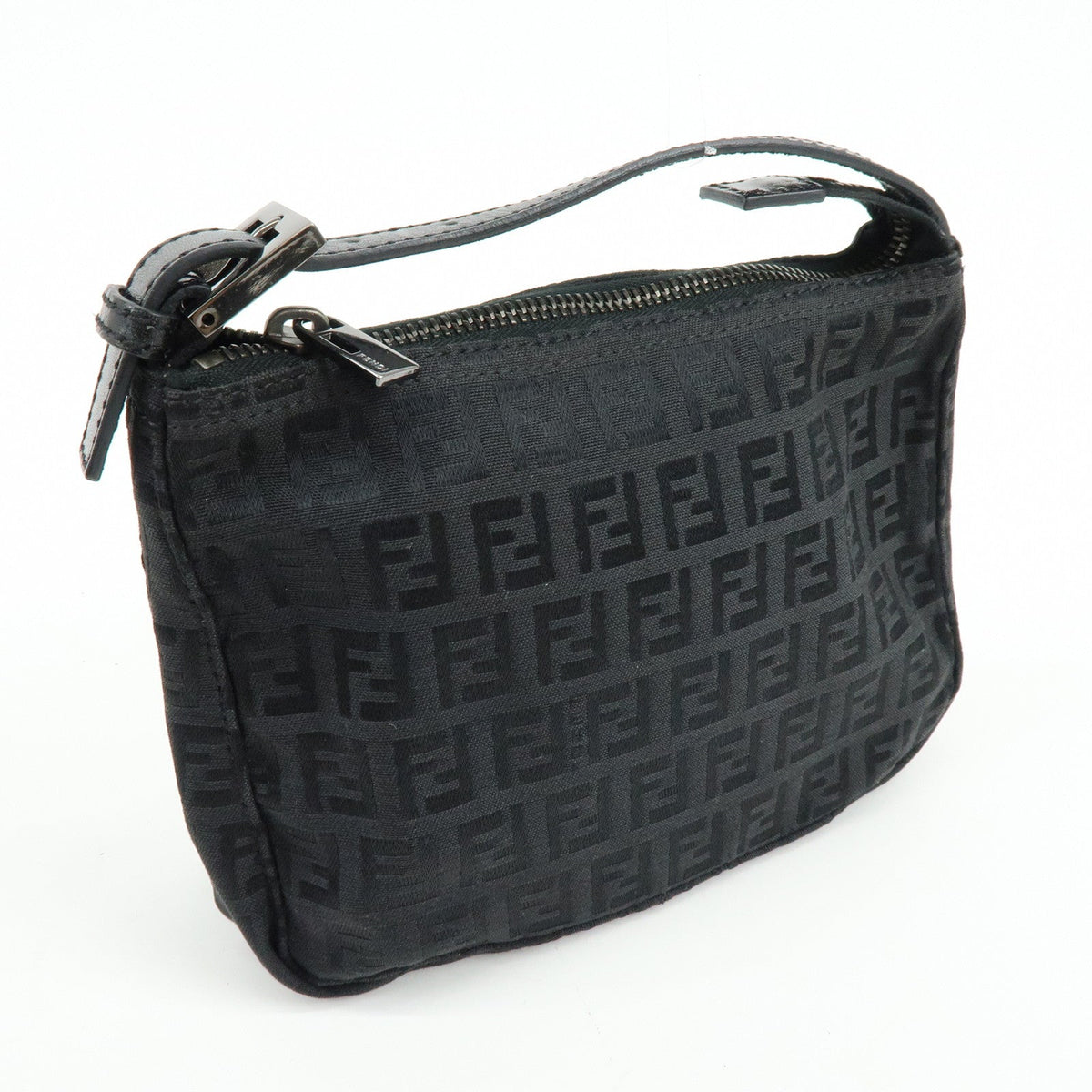 FENDI Zucchino Canvas Leather Hand Bag Pouch Black 8N0001 Rovelle Bags