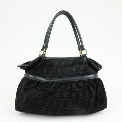 FENDI Zucca Suede Leather Gathered Shoulder Bag Black 8BH186 Rovelle Bags