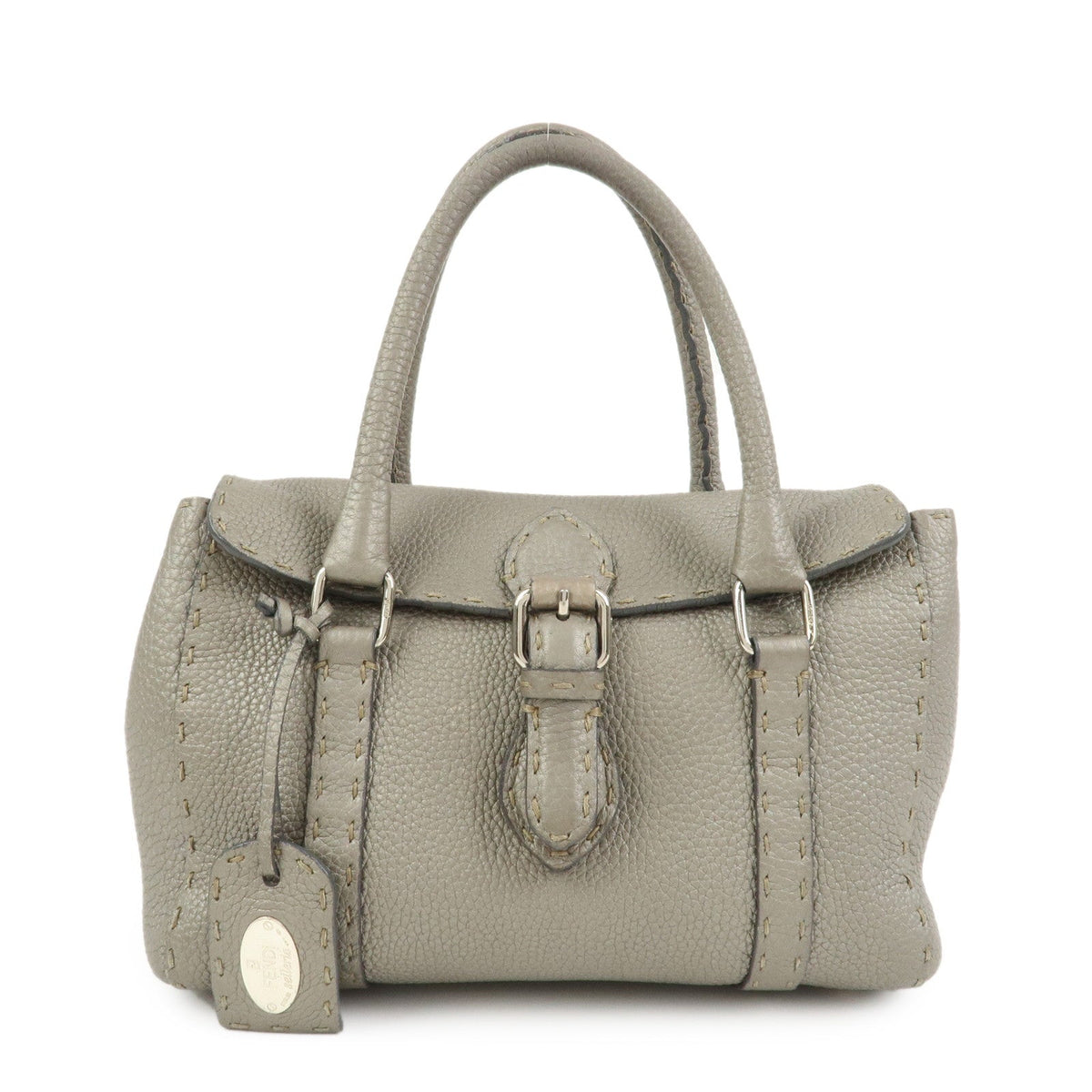 FENDI Seleria Mini Linda Leather Hand Shoulder Bag Greige 8BR486 Rovelle Bags