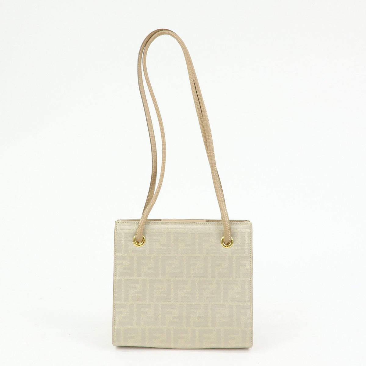 FENDI Zucca Canvas Leather Shoulder Bag Beige Rovelle Bags
