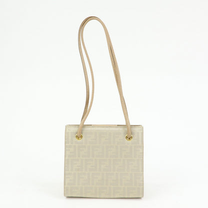 FENDI Zucca Canvas Leather Shoulder Bag Beige Rovelle Bags
