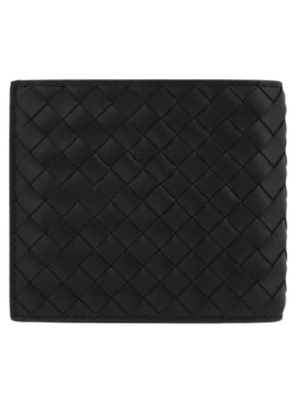 Luxury Bottega Veneta Intrecciato Weaving Half Wallet Black
