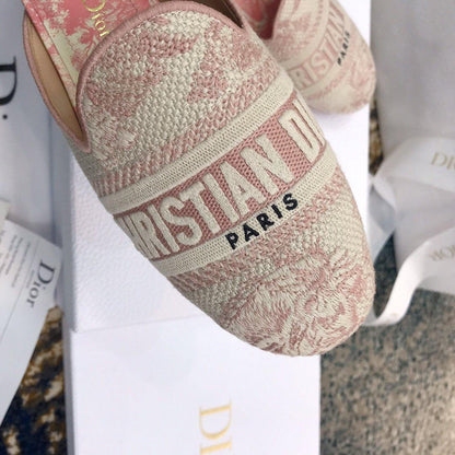 Dior Off Embroidered Cotton Flat Mules With Toile de Jouy Motif