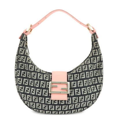 FENDI Zucchino Canvas Leather Shoulder Bag Black Pink 8BR020 Rovelle Bags