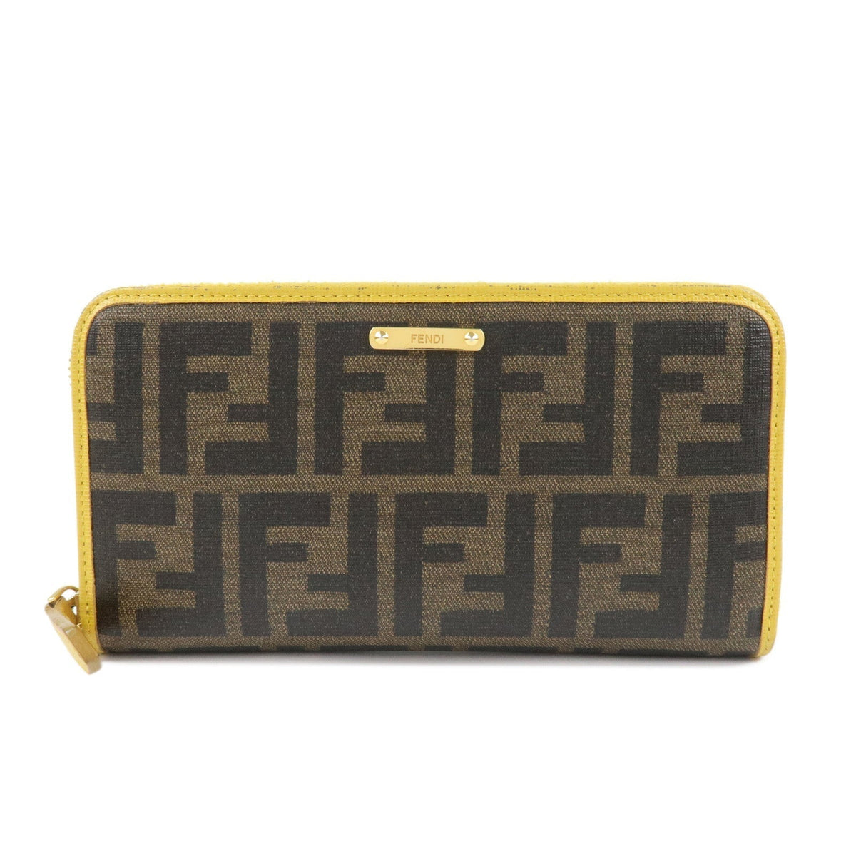 FENDI Zucca PVC Leather Round Zippy Long Wallet Brown Yellow 8M0299 Rovelle Bags