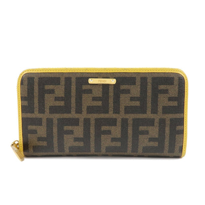 FENDI Zucca PVC Leather Round Zippy Long Wallet Brown Yellow 8M0299 Rovelle Bags