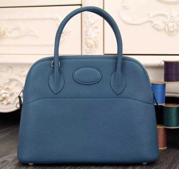 Luxury Hermes Bolide 31Cm Togo Leather Blue Bag
