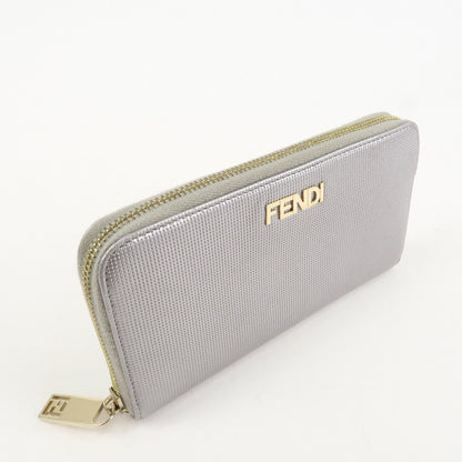 FENDI Leather Round Zippy Long Wallet Silver 8M0024 Rovelle Bags