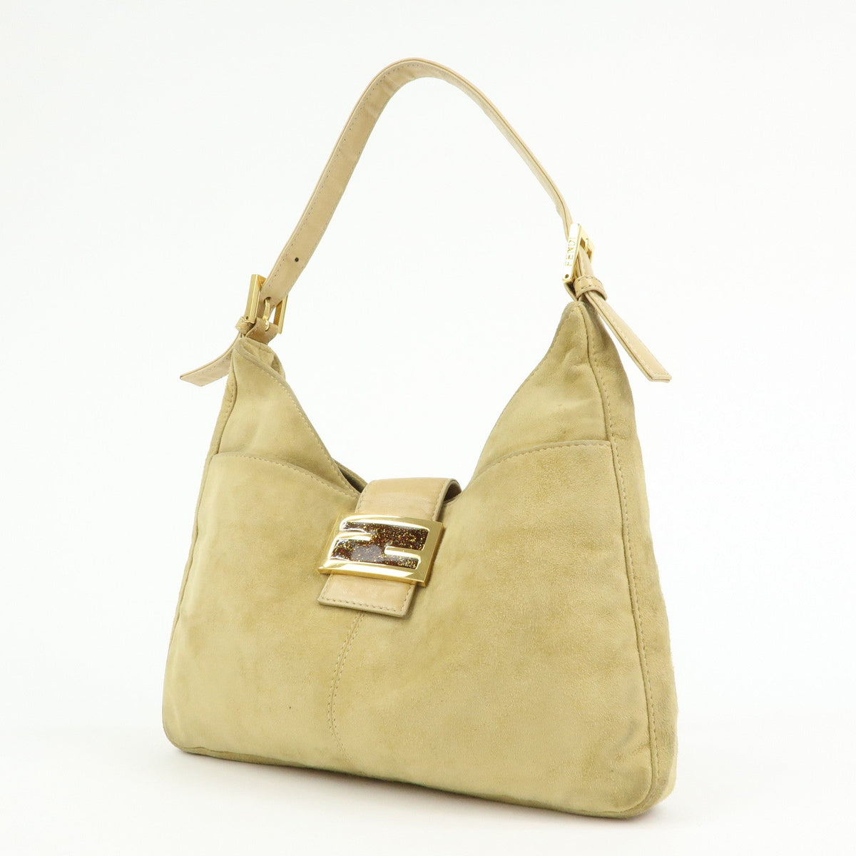 FENDI Suede Leather Shoulder Bag Hand Bag Yellow Beige 26569 Rovelle Bags