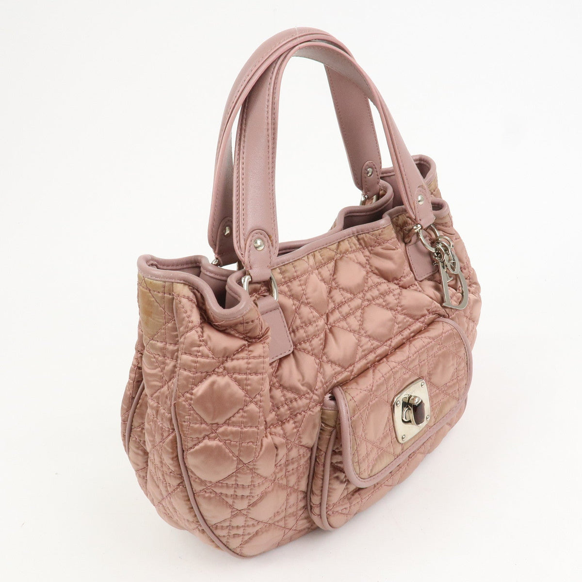 Christian Dior Cannage Nylon Leather Hand Bag Tote Bag Pink Rovelle Bags