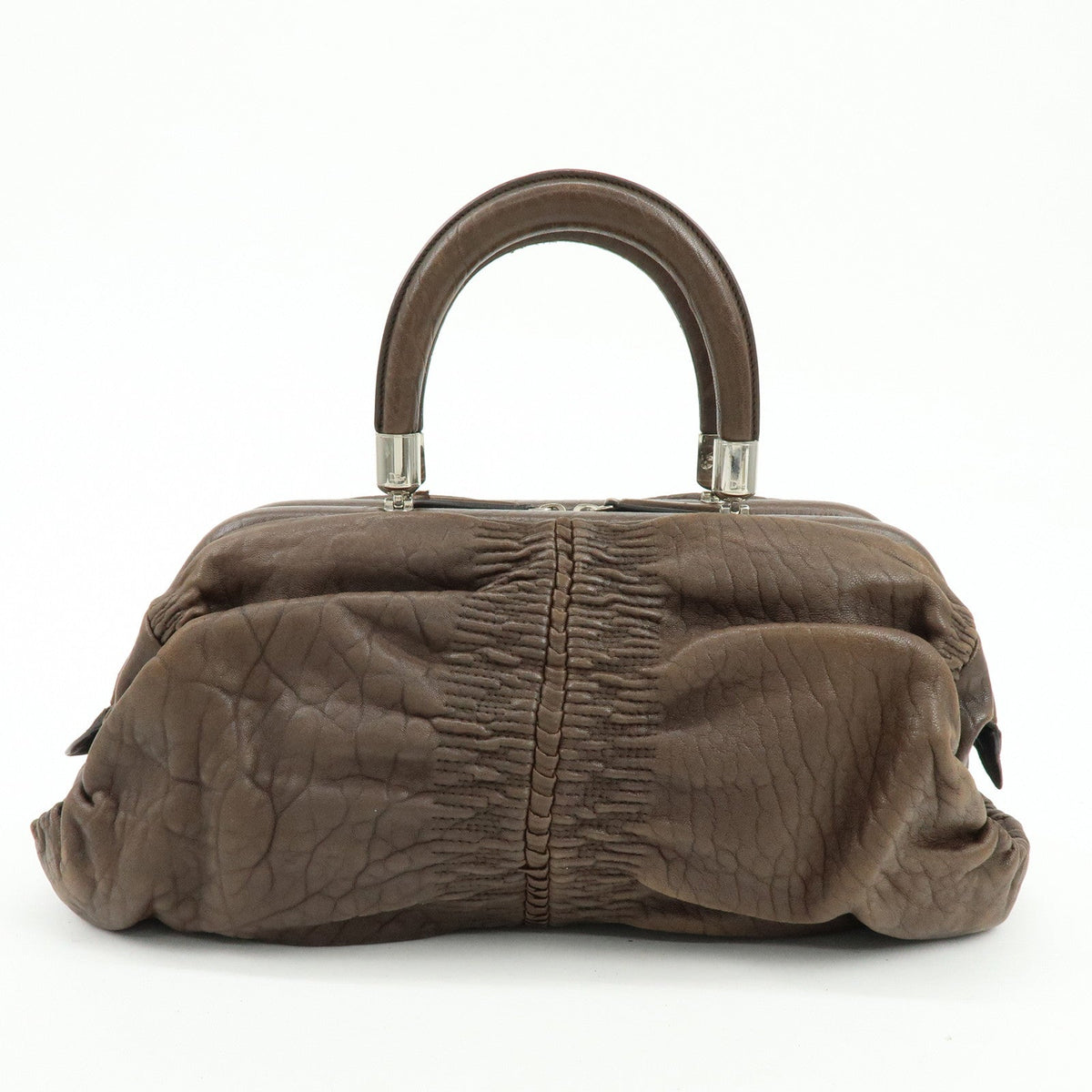 Christian Dior Embossed Gathered Leather Boston Bag Hand Bag Brown Rovelle Bags
