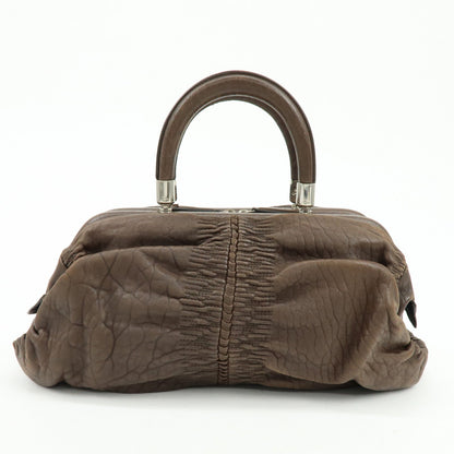 Christian Dior Embossed Gathered Leather Boston Bag Hand Bag Brown Rovelle Bags