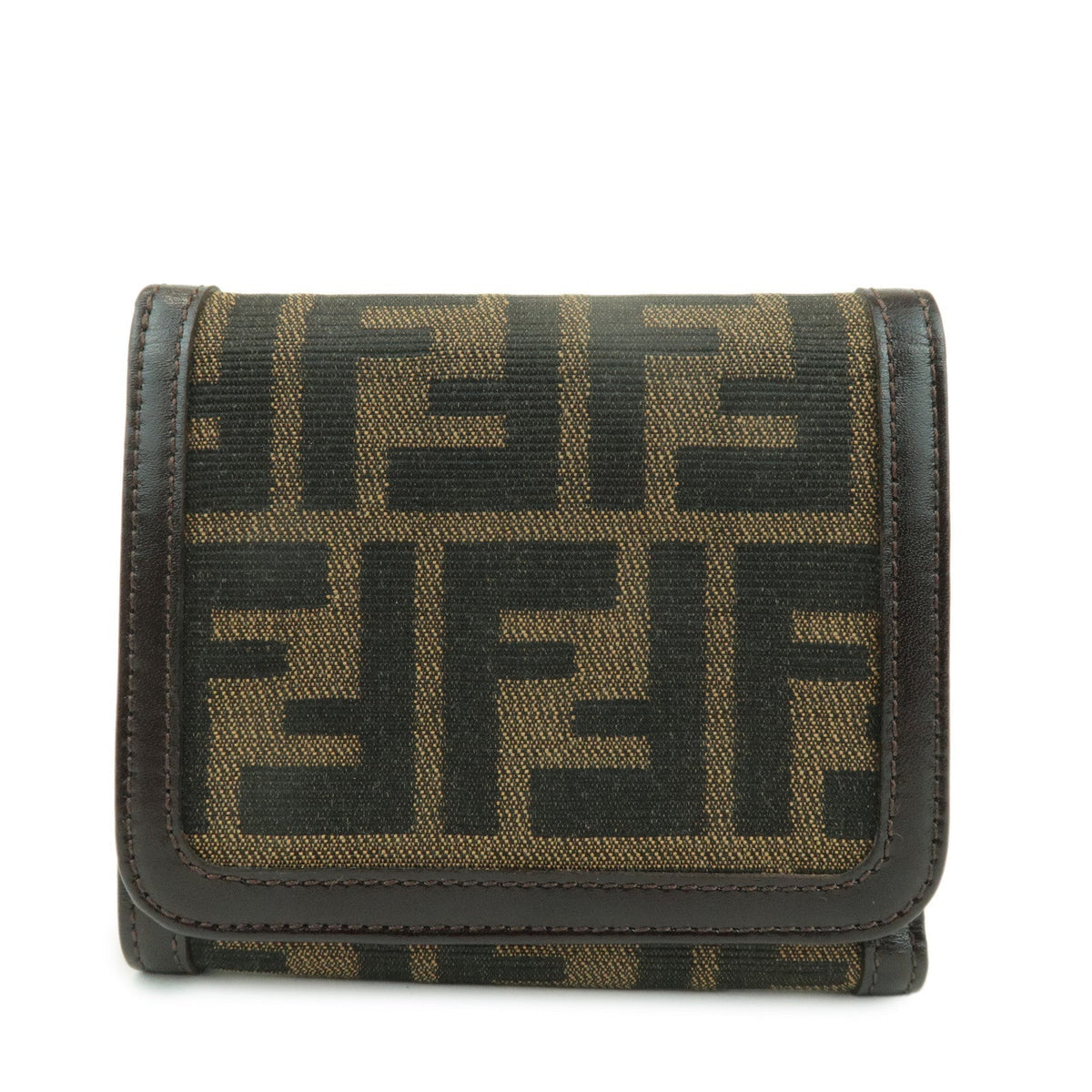 FENDI Zucca Leather Canvas Tri-fold Wallet Black Brown 30794 Rovelle Bags