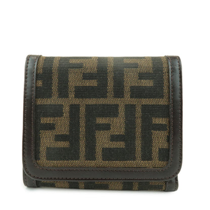 FENDI Zucca Leather Canvas Tri-fold Wallet Black Brown 30794 Rovelle Bags