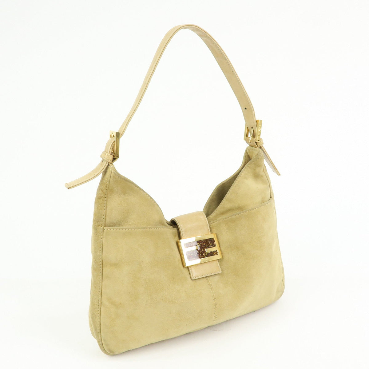 FENDI Suede Leather Shoulder Bag Hand Bag Yellow Beige 26569 Rovelle Bags