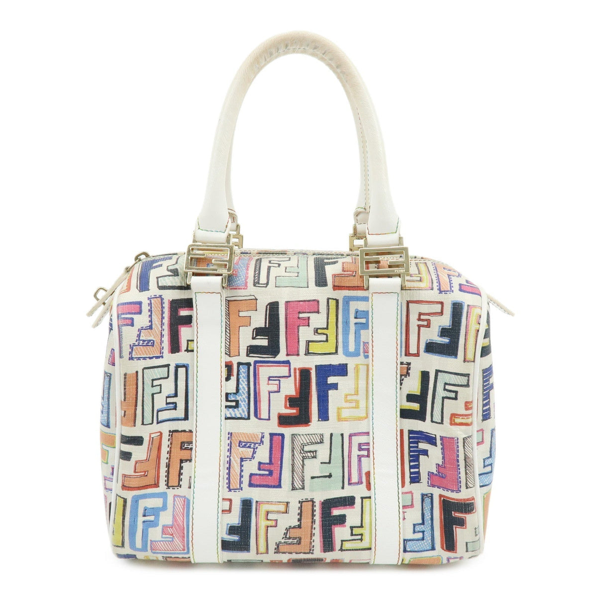 FENDI Zucca PVC Canvas Leather Boston Bag White Multicolor 8BL068 Rovelle Bags