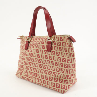 FENDI Zucchino Canvas Leather Tote Bag Hand Bag Beige Red 8BH134 Rovelle Bags