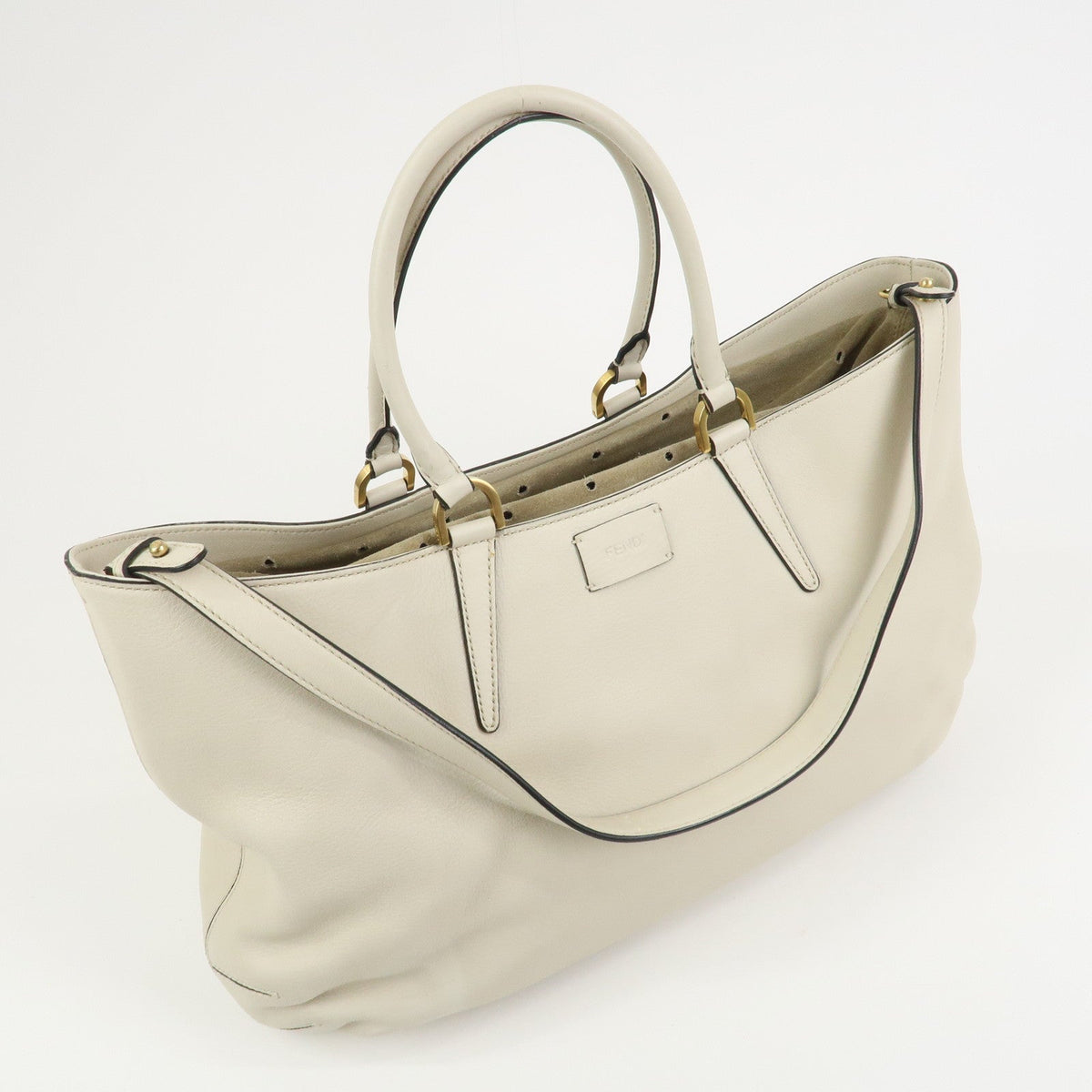 FENDI Logo Leather 2Way Bag Hand Bag Shoulder Bag Ivory 8BN238 Rovelle Bags