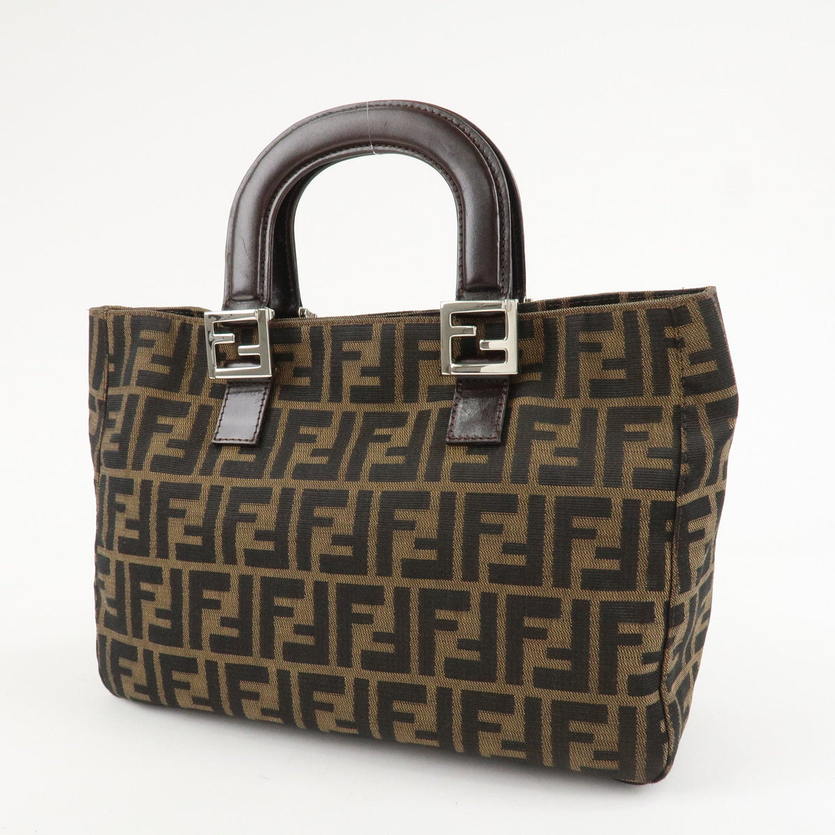 FENDI Zucca Canvas Leather Tote Bag Hand Bag Black Brown 26693 Rovelle Bags