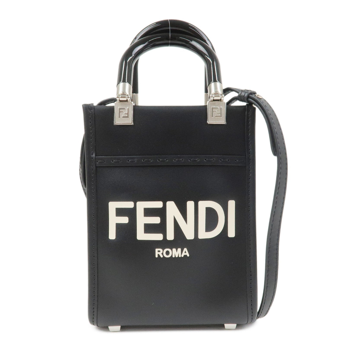 FENDI Leather Sunshine Shopper Small 2Way Bag Hand Bag Black 8BS051 Rovelle Bags