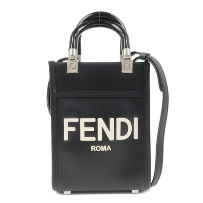 FENDI Leather Sunshine Shopper Small 2Way Bag Hand Bag Black 8BS051 Rovelle Bags