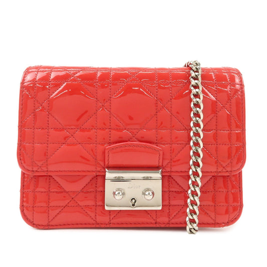 Christian Dior Cannage Patent Leather Chain Shoulder Bag Cow Red Rovelle Bags