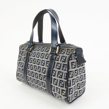 FENDI Zucchino Canvas Leather Hand Bag Mini Boston Bag Navy 16327 Rovelle Bags