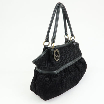 FENDI Zucca Suede Leather Gathered Shoulder Bag Black 8BH186 Rovelle Bags