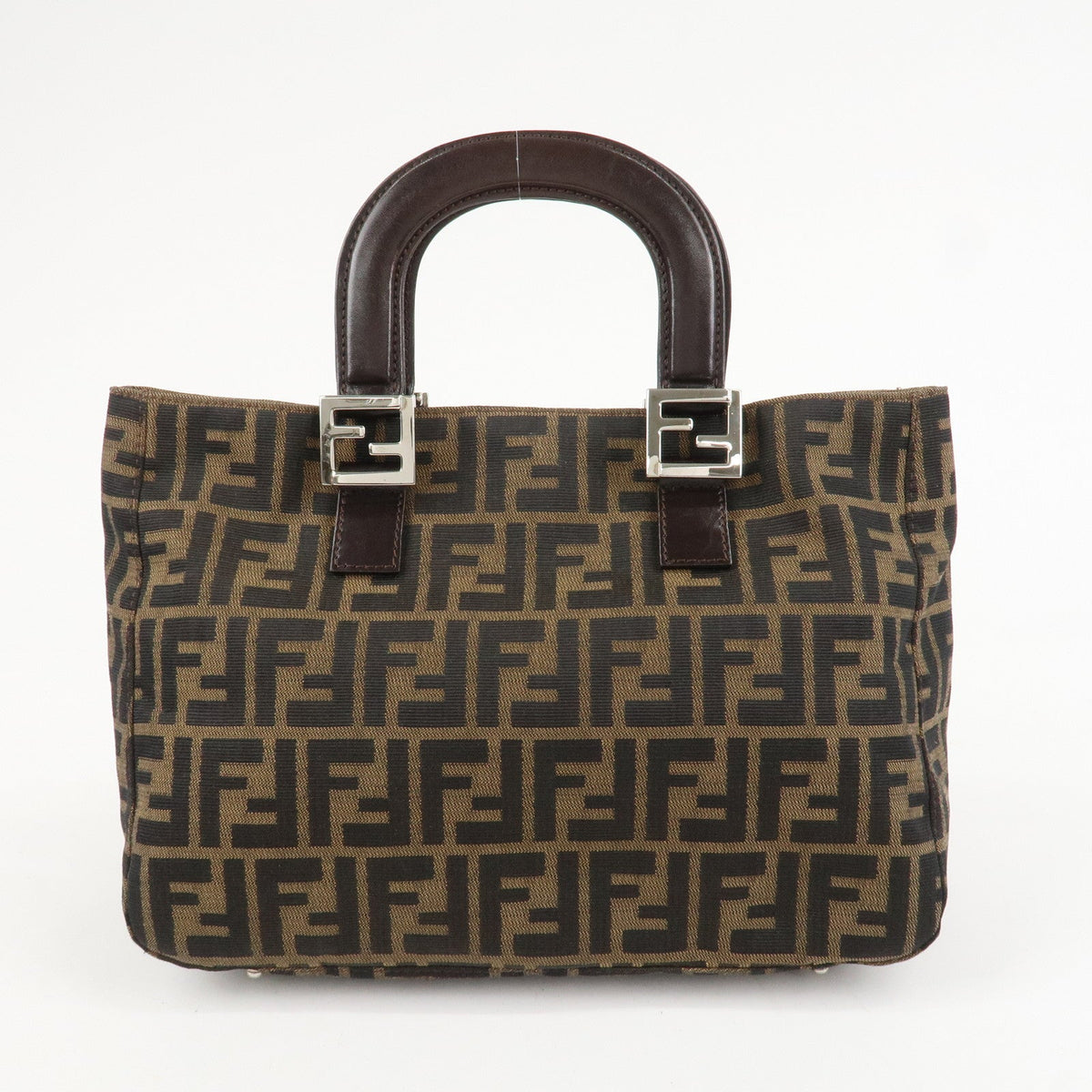 FENDI Zucca Canvas Leather Tote Bag Hand Bag Black Brown 26693 Rovelle Bags