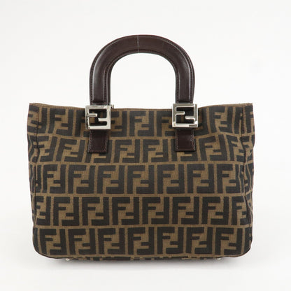 FENDI Zucca Canvas Leather Tote Bag Hand Bag Black Brown 26693 Rovelle Bags