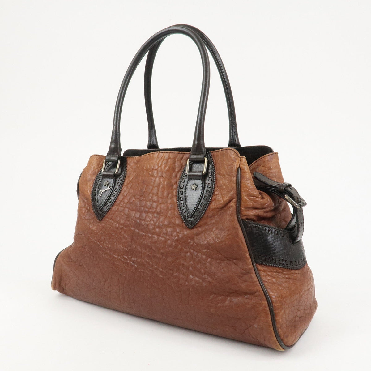 FENDI Etonico Logo Leather Tote Bag Shoulder Brown 8BN162 Rovelle Bags