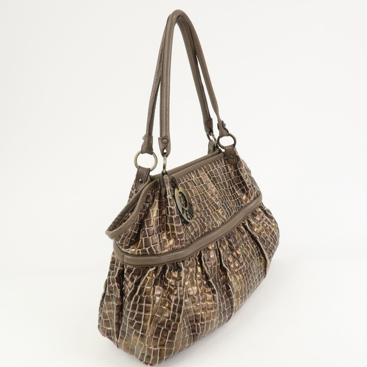 FENDI Embossed Leather Gathered Shoulder Bag Tote Bag Brown 8BH186 Rovelle Bags
