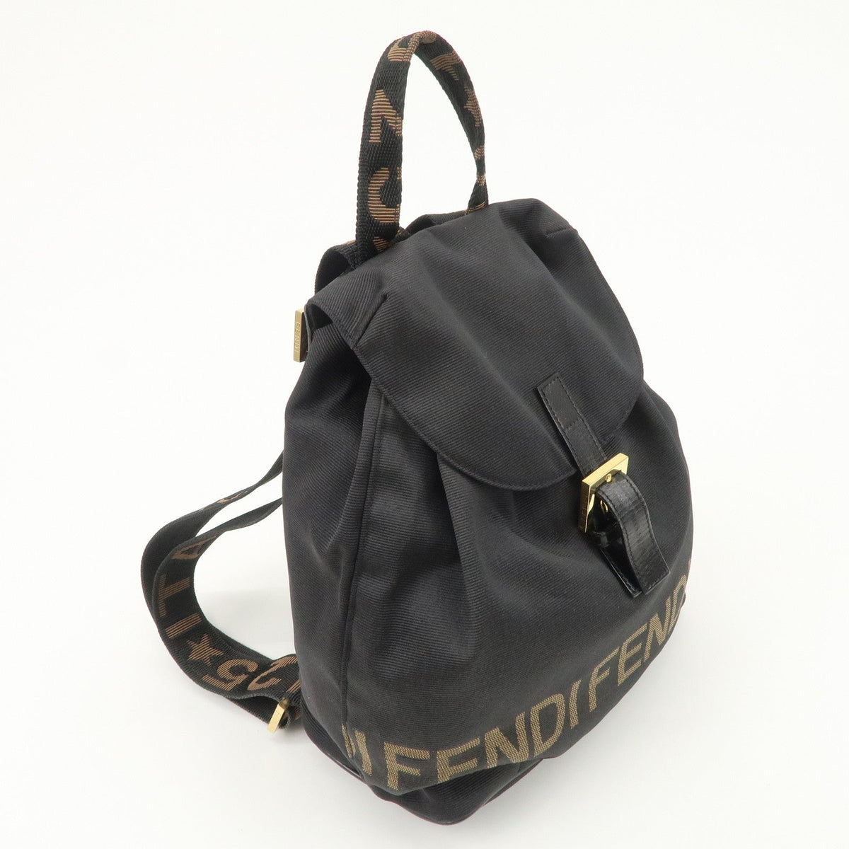 FENDI Nylon Leather Back Pack Black Gold Hardware 263390 Rovelle Bags