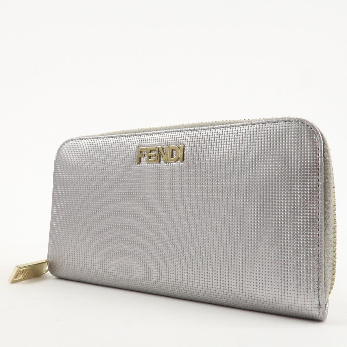 FENDI Leather Round Zippy Long Wallet Silver 8M0024 Rovelle Bags