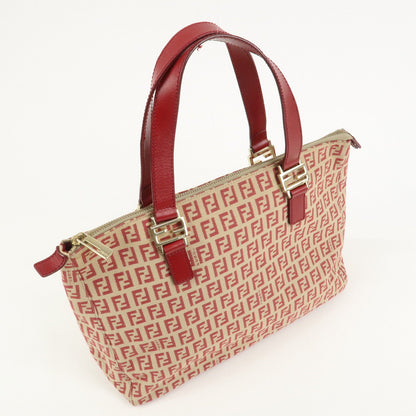 FENDI Zucchino Canvas Leather Tote Bag Hand Bag Beige Red 8BH134 Rovelle Bags