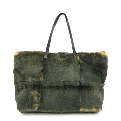 FENDI Fur Leather Tote Bag Hand Bag Brown Yellow 8BH005 Rovelle Bags