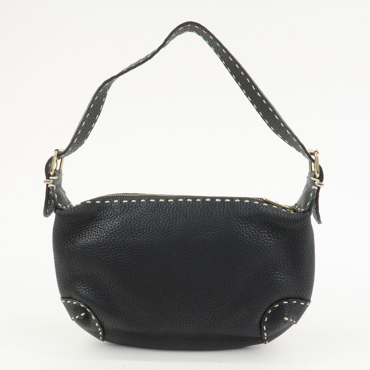 FENDI Selleria Logo Leather Shoulder Bag Hand Bag Black Rovelle Bags
