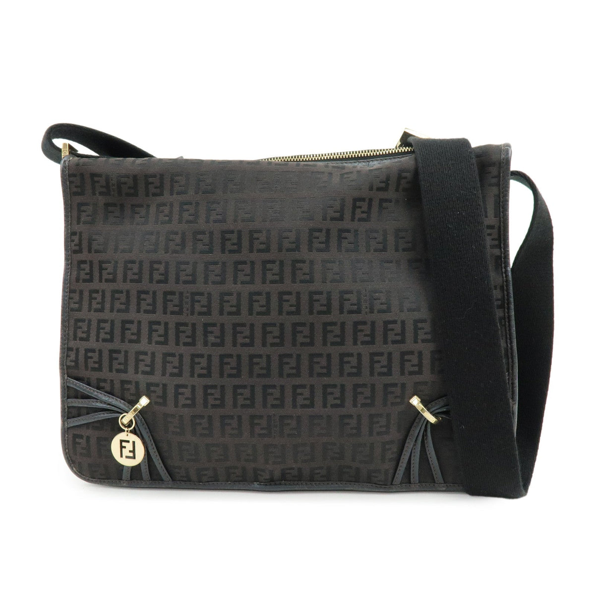 FENDI Zucchino Canvas Leather Shoulder Bag Dark Brown 8BT090 Rovelle Bags