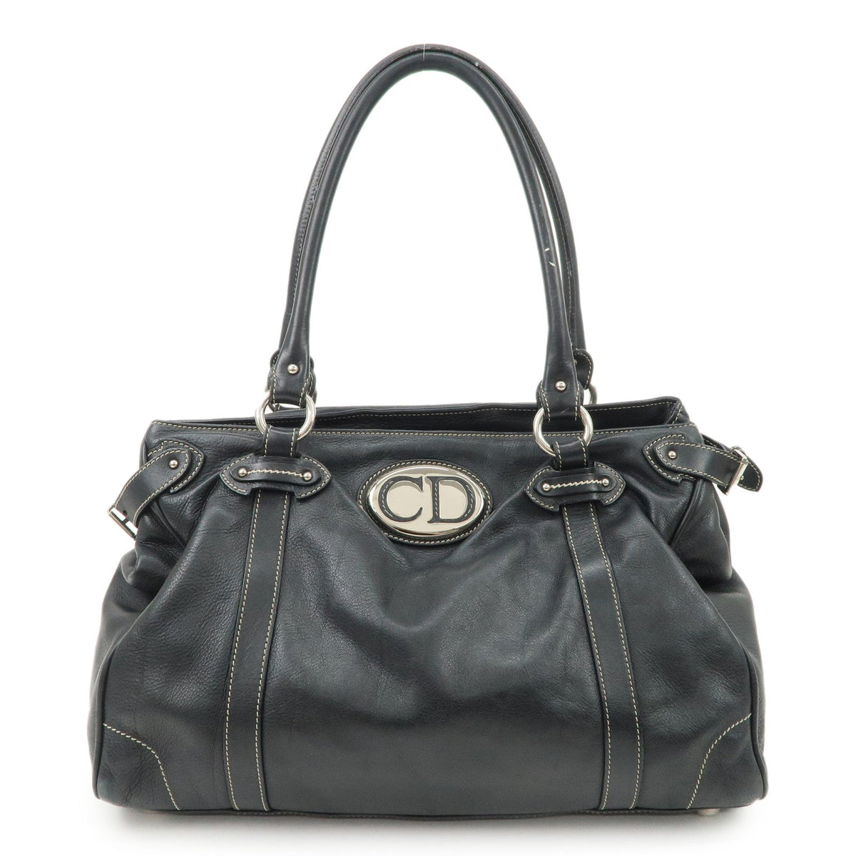 Christian Dior Leather Shoulder Bag Hand Bag Black Silver Hdw Rovelle Bags