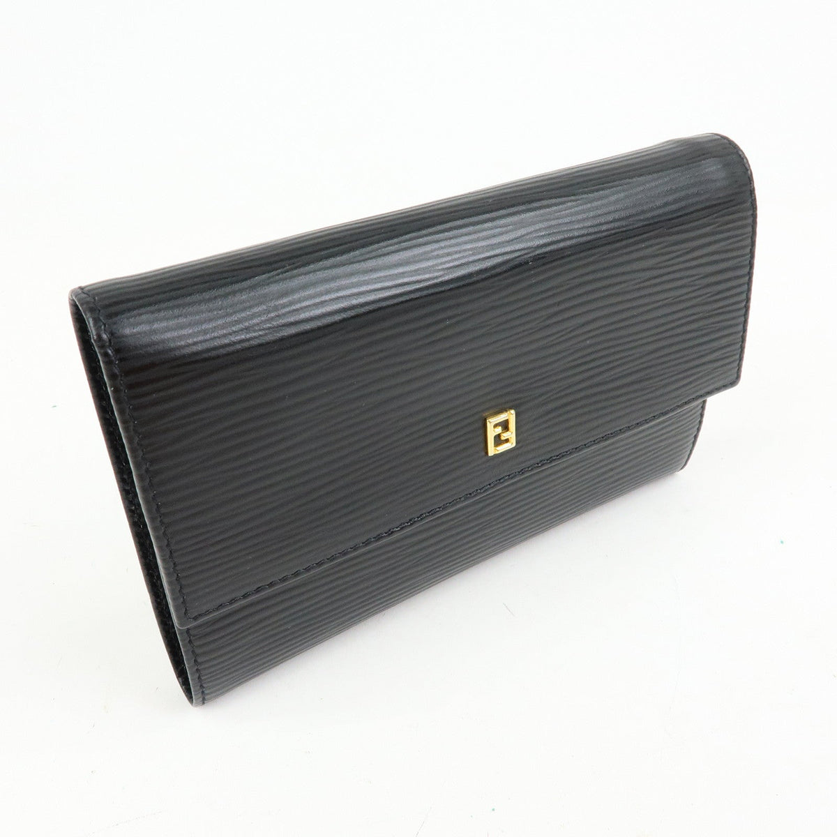 FENDI Embossed Leather Long Flap Wallet Black 30858 Rovelle Bags