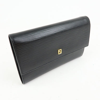 FENDI Embossed Leather Long Flap Wallet Black 30858 Rovelle Bags