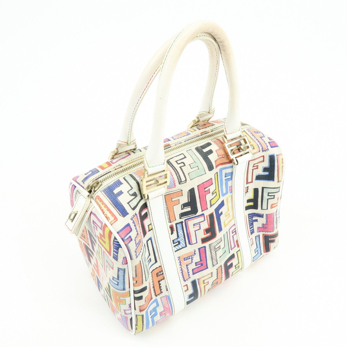 FENDI Zucca PVC Canvas Leather Boston Bag White Multicolor 8BL068 Rovelle Bags
