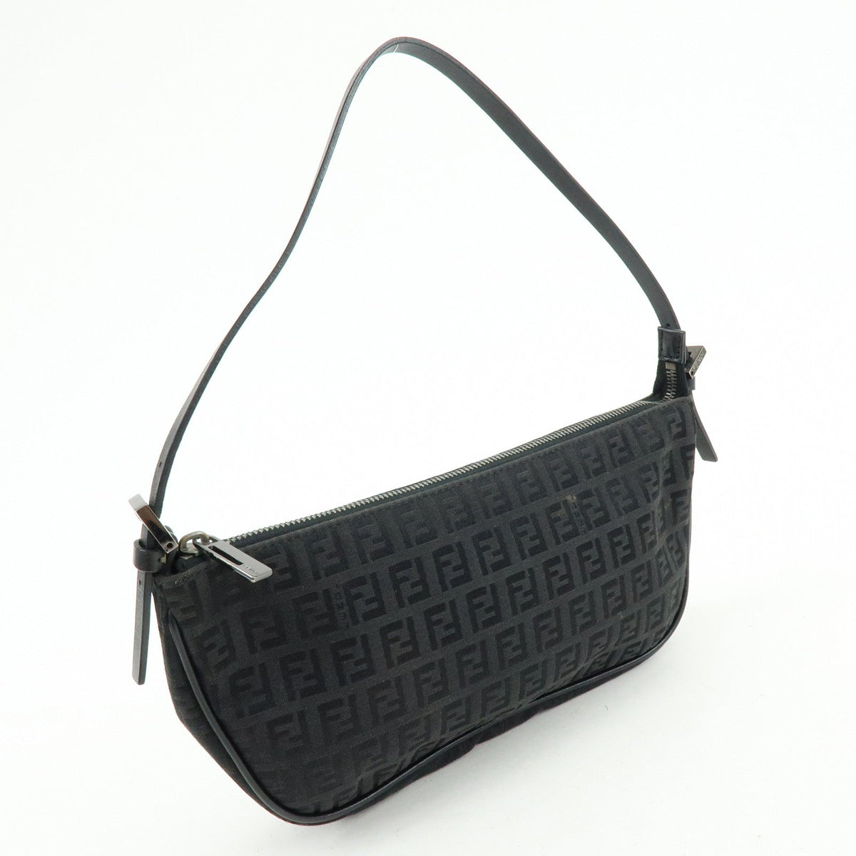 FENDI Zucchino Canvas Leather Shoulder Bag Hand Bag Black Rovelle Bags