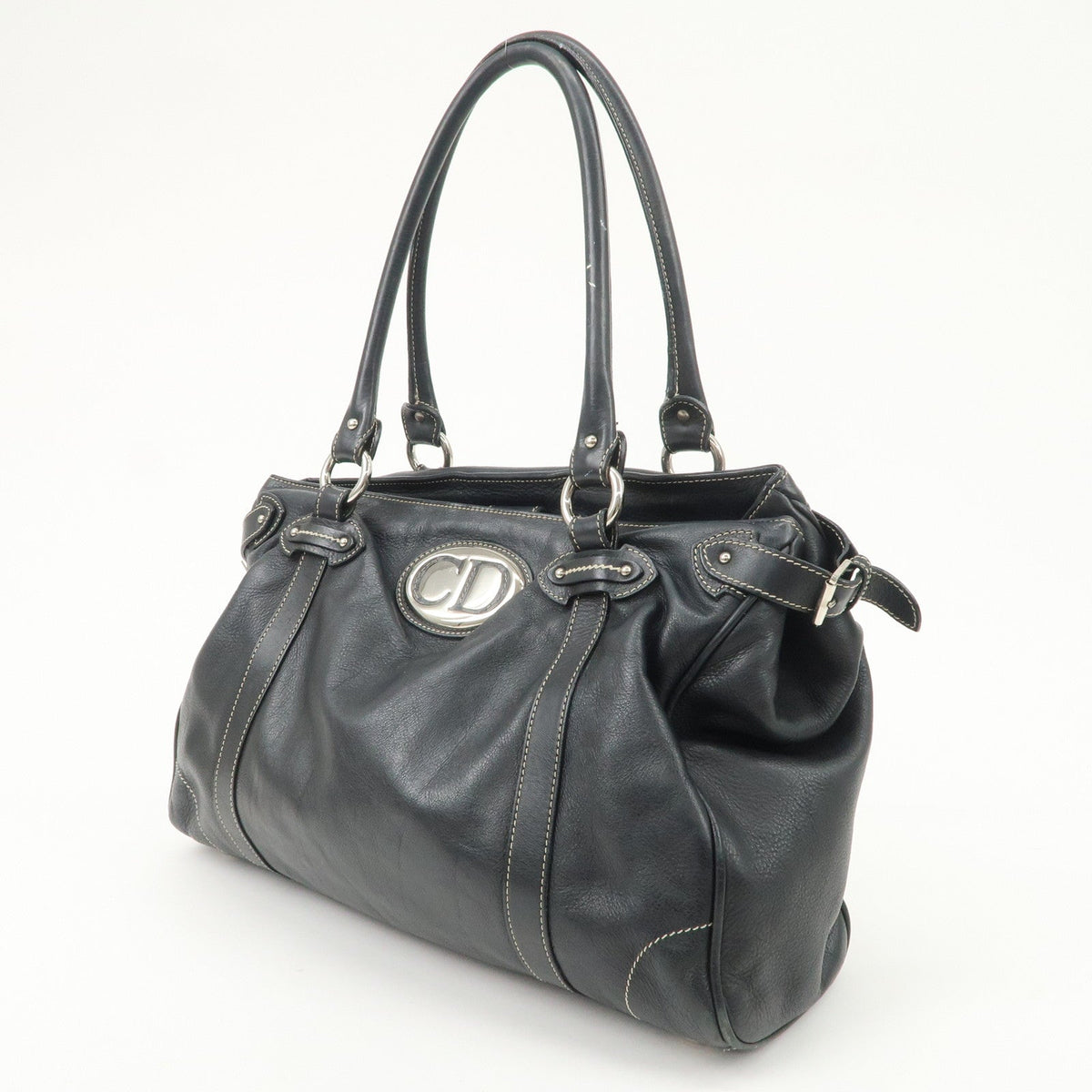 Christian Dior Leather Shoulder Bag Hand Bag Black Silver Hdw Rovelle Bags