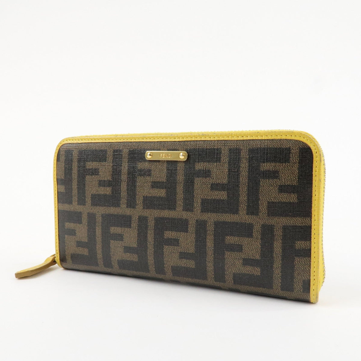 FENDI Zucca PVC Leather Round Zippy Long Wallet Brown Yellow 8M0299 Rovelle Bags
