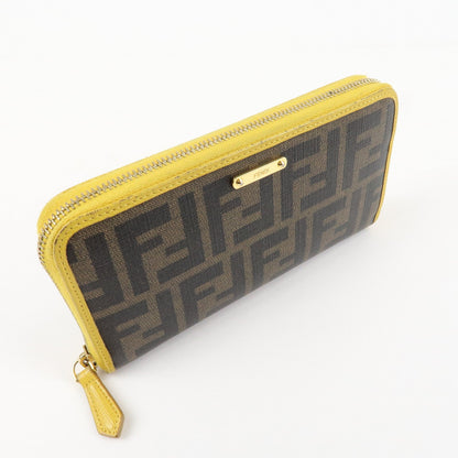 FENDI Zucca PVC Leather Round Zippy Long Wallet Brown Yellow 8M0299 Rovelle Bags