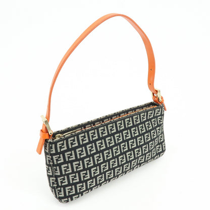 FENDI Zucchino Canvas Leather Shoulder Bag Black Orange 8BR042 Rovelle Bags