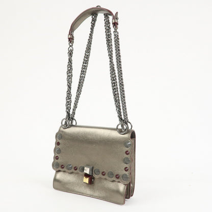 FENDI Mini Kan I Leather Chain Shoulder Bag Metallic Gray 8M0381 Rovelle Bags