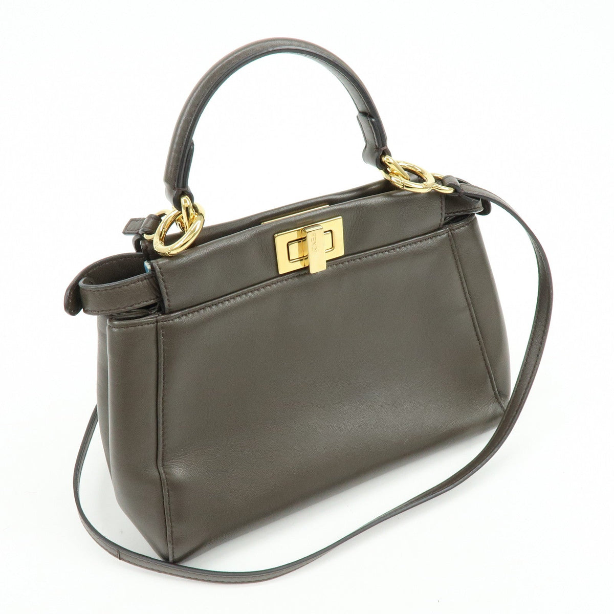 FENDI Mini Peekaboo Leather 2Way Bag Shoulder Bag Greige 8BN244 Rovelle Bags
