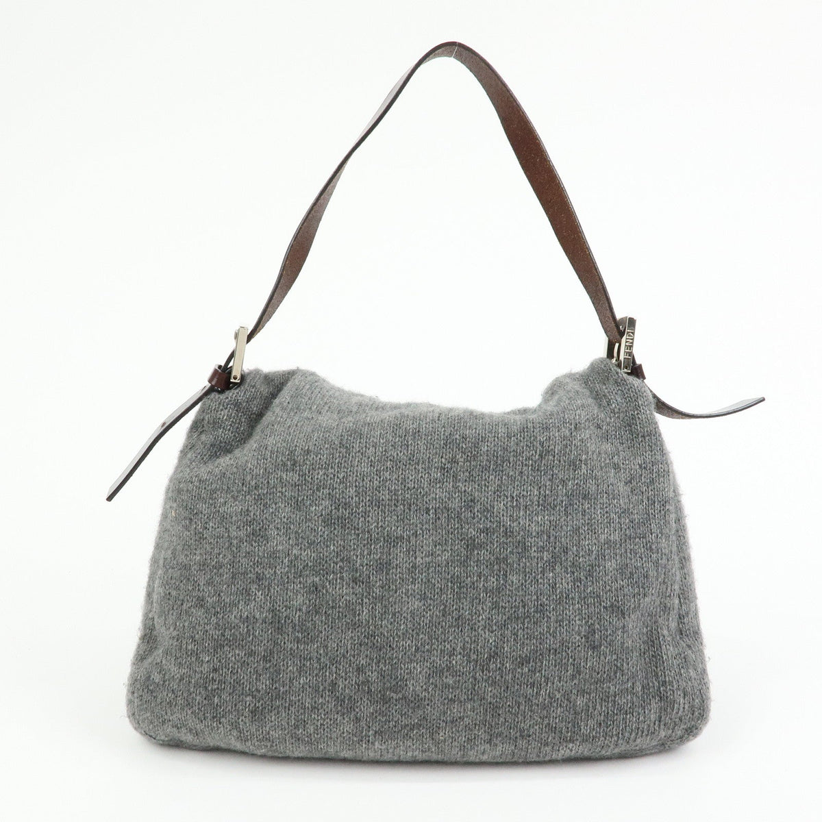 FENDI Mamma Baguette Wool Leather Shoulder Bag Grey Brown 26325 Rovelle Bags